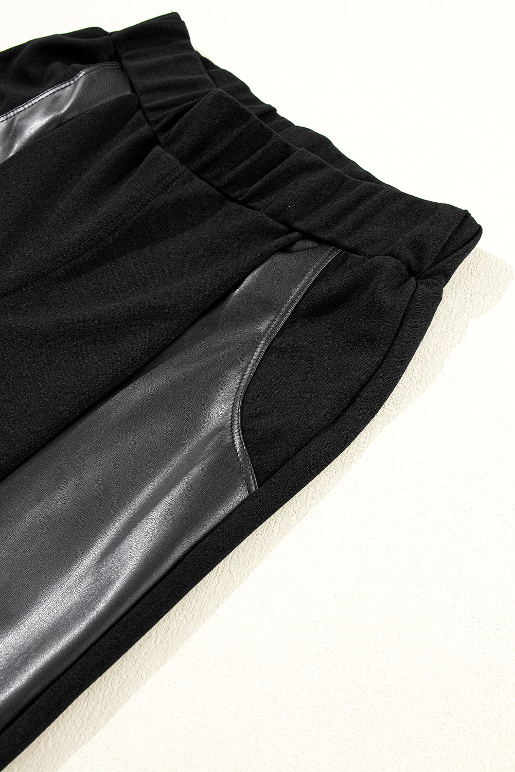 "Back Stage " Black Leather Panel Patchwork High Waist Leggings