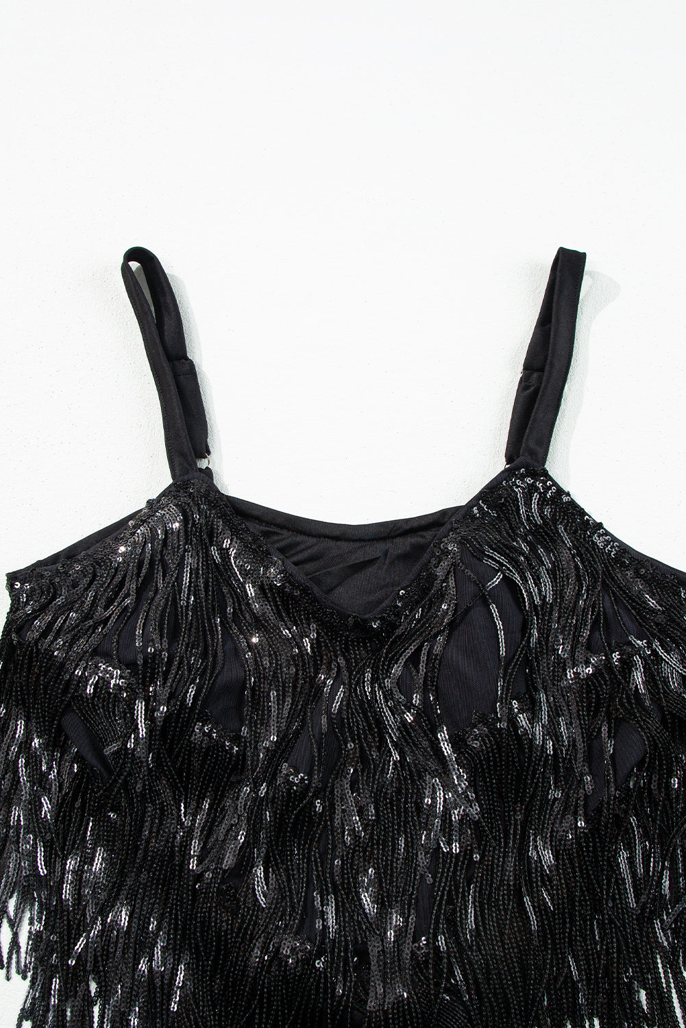 " Rooftop " Black Sequin Tasseled Tank Crop Top