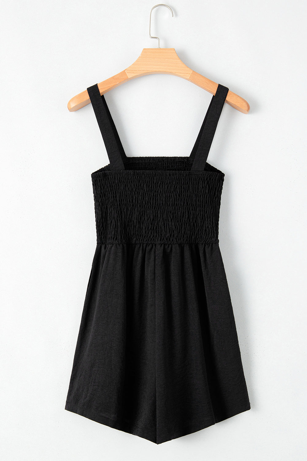 " Casual Day " Black Casual Pocketed Smocked Sleeveless Romper