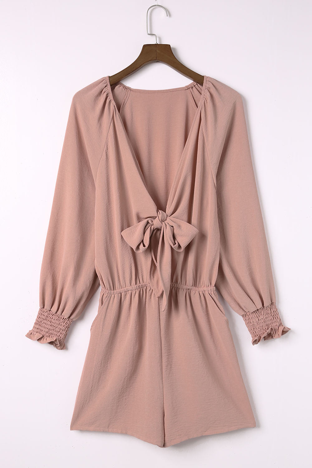 " The Traveling Romper " Tie Knot Puff Long Sleeve Romper