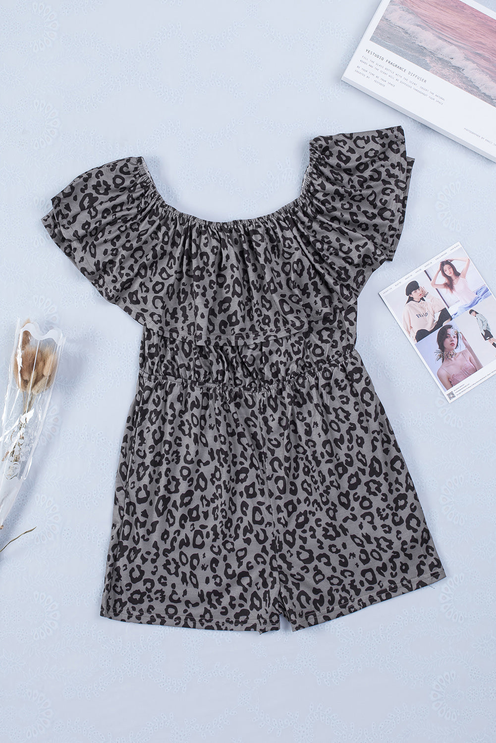 " Sexy pero Cute" Leopard Off-Shoulder Romper with Pockets