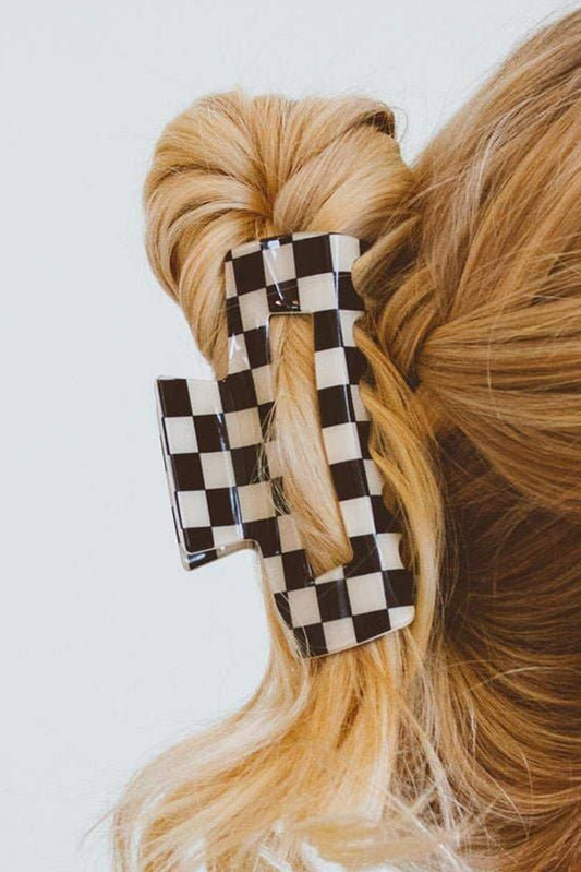 " Don't Speak " Black Checkered Print Hollow Out Hair Clip