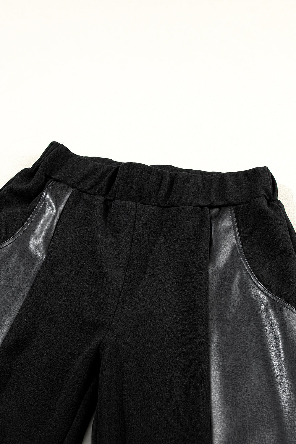 "Back Stage " Black Leather Panel Patchwork High Waist Leggings