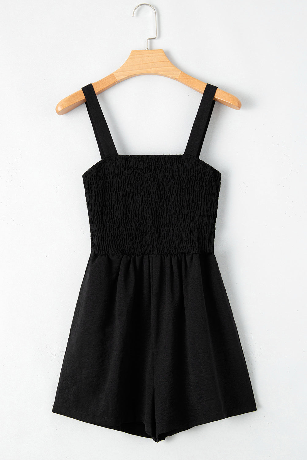 " Casual Day " Black Casual Pocketed Smocked Sleeveless Romper