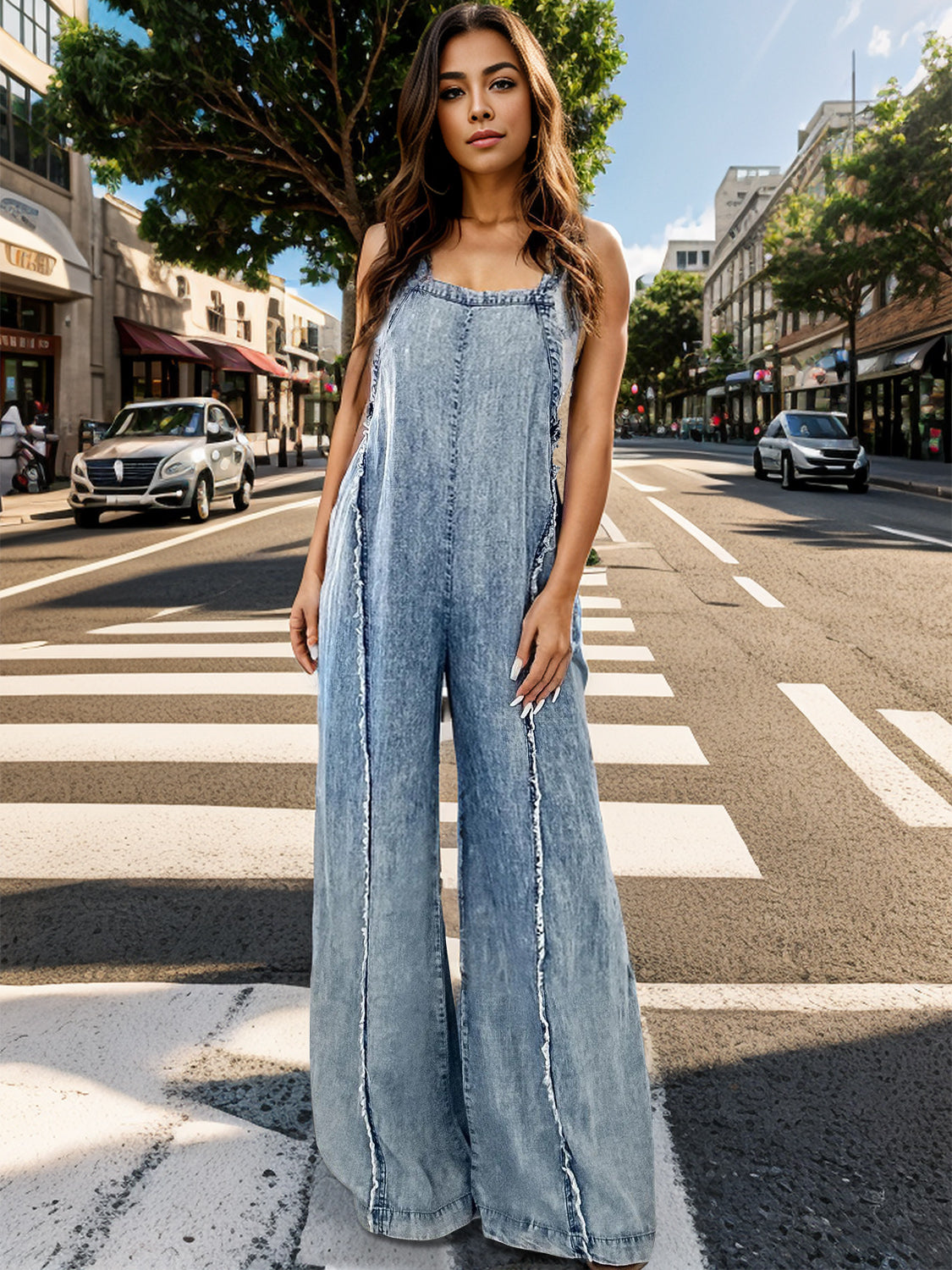 " Crafty Babe" Adjustable Strap Wide Leg Denim Overalls