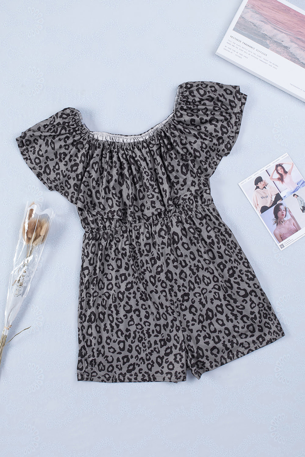 " Sexy pero Cute" Leopard Off-Shoulder Romper with Pockets