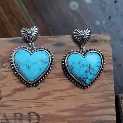 "in love with a Cowboy" Artificial Turquoise Alloy Heart Dangle Earrings